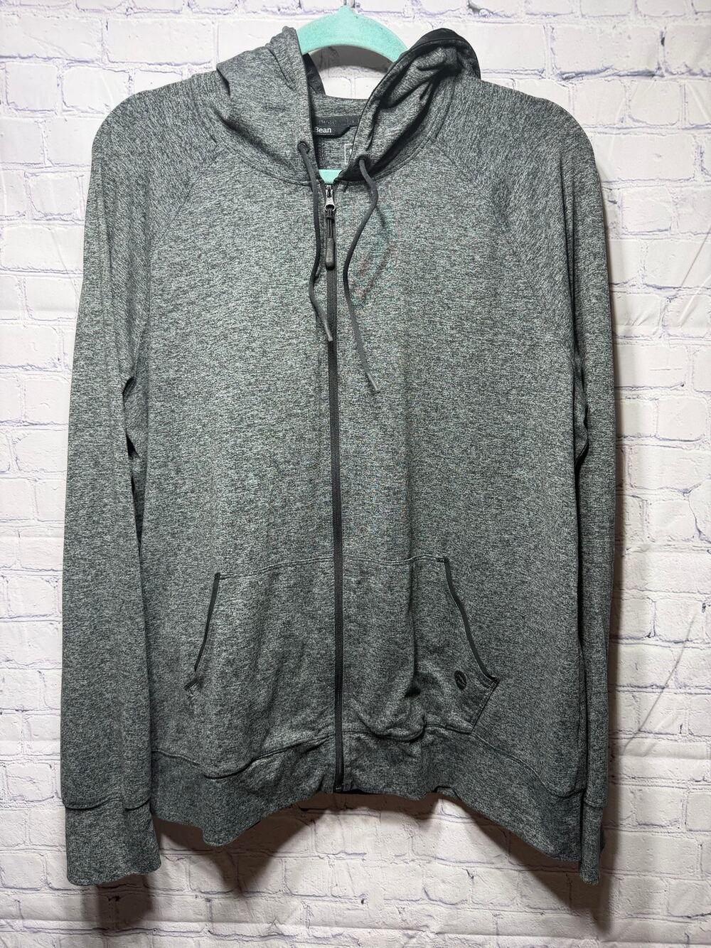 L.L.Bean Womens Lightweight Full Zip Active Wear Hooded Sweatshirt Gray Sz XL